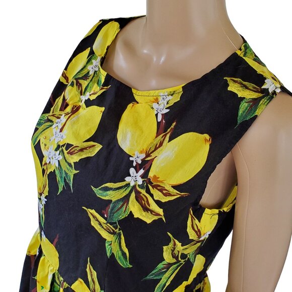 Tropical A Line Dress Women's M Sleeveless Summer Lemon Back Zip Knee Length - Picture 12 of 15